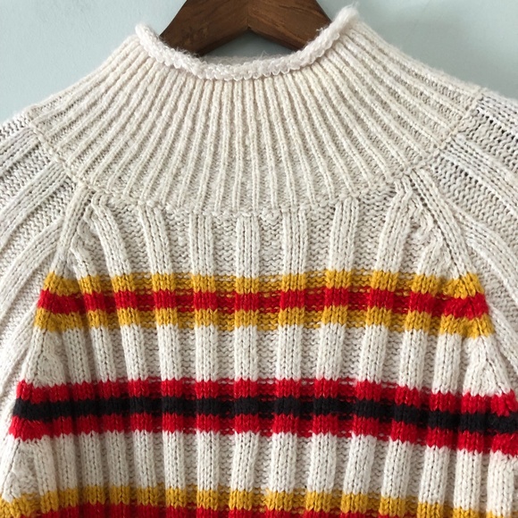 BDG Ribbed Knit Yellow & Red Striped Turtleneck Sweater Size XS - Picture 5 of 10